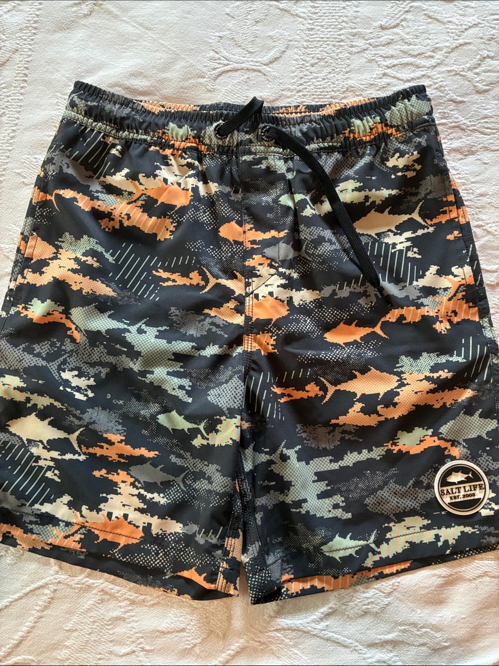 Salt Life Boys Black Camouflage Shark Swim Trunks YM